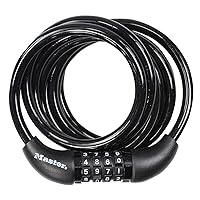 Master Lock Bike Cable Lock [Combination] [1.8 m Coiling Cable] [Outdoor] 8221EURDPRO - Ideal for Bike, Electric Bike, Skateboards, Strollers, Lawnmowers and Other Outdoor Equipments, Black