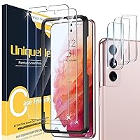 UniqueMe [2+3 Pack Compatible with Samsung Galaxy S21 5G - 6.2 inch Tempered Glass + Camera Lens Protector Screen Protector with Easy Installation Frame[9H Hardness][Not for Samsung S21 Plus]