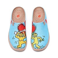 UIN Women's Slip On Mules Comfortable Flat Lightweight Wide Toe Clog Casual Art Painted Travel Shoes Malaga Series