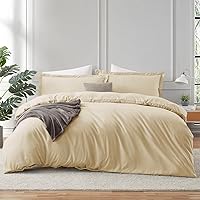 Hearth & Harbor Beige Cream Duvet Cover Queen Size - 3 Piece Queen Duvet Cover Set, Soft Double Brushed Queen Size Duvet Covers with Button Closure, 1 Duvet Cover 90x90 inches and 2 Pillow Shams