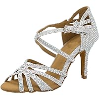 Womens Glitter Rhinestones Latin Dance Shoes Custom Heel Professional Ballroom Party Tango Salsa Sandals