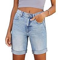 CHICZONE Womens Bermuda Jean Shorts Stretchy Mid Waisted Denim Shorts with Pockets