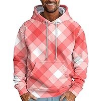 Mens Hoodie Long Sleeve Comfy Sweatshirt Hoody Plaid Print Lightweight Sport Pullover Sreetwear with Pocket Tops