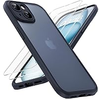 TOCOL 3 in 1 for iPhone 15 Case, Upgraded [Full Camera Protection] [15FT Military Grade Protection], Translucent Matte Back Shockproof Protective Phone Case for iPhone 15 6.1 Inch, Black