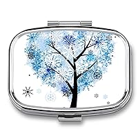 Pill Box Winter Heart Tree Square-Shaped Medicine Tablet Case Portable Pillbox Vitamin Container Organizer Pills Holder with 3 Compartments