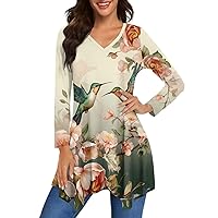 POLERO Women Long Sleeves Tunic Shirt Dress with Cute Print Holiday Tops V Neck Irregular Hem Blouses S-6XL