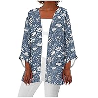Lightweight Kimono Cardigans for Women Open Front Short Sleeve Sweaters Beach Cover Up Brown Green