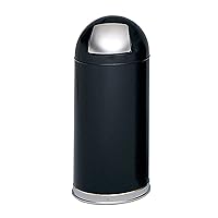 Safco Push Door Dome Top Trash Can Receptacle, Durable, Puncture-Resistant, 15 Gallons, Black
