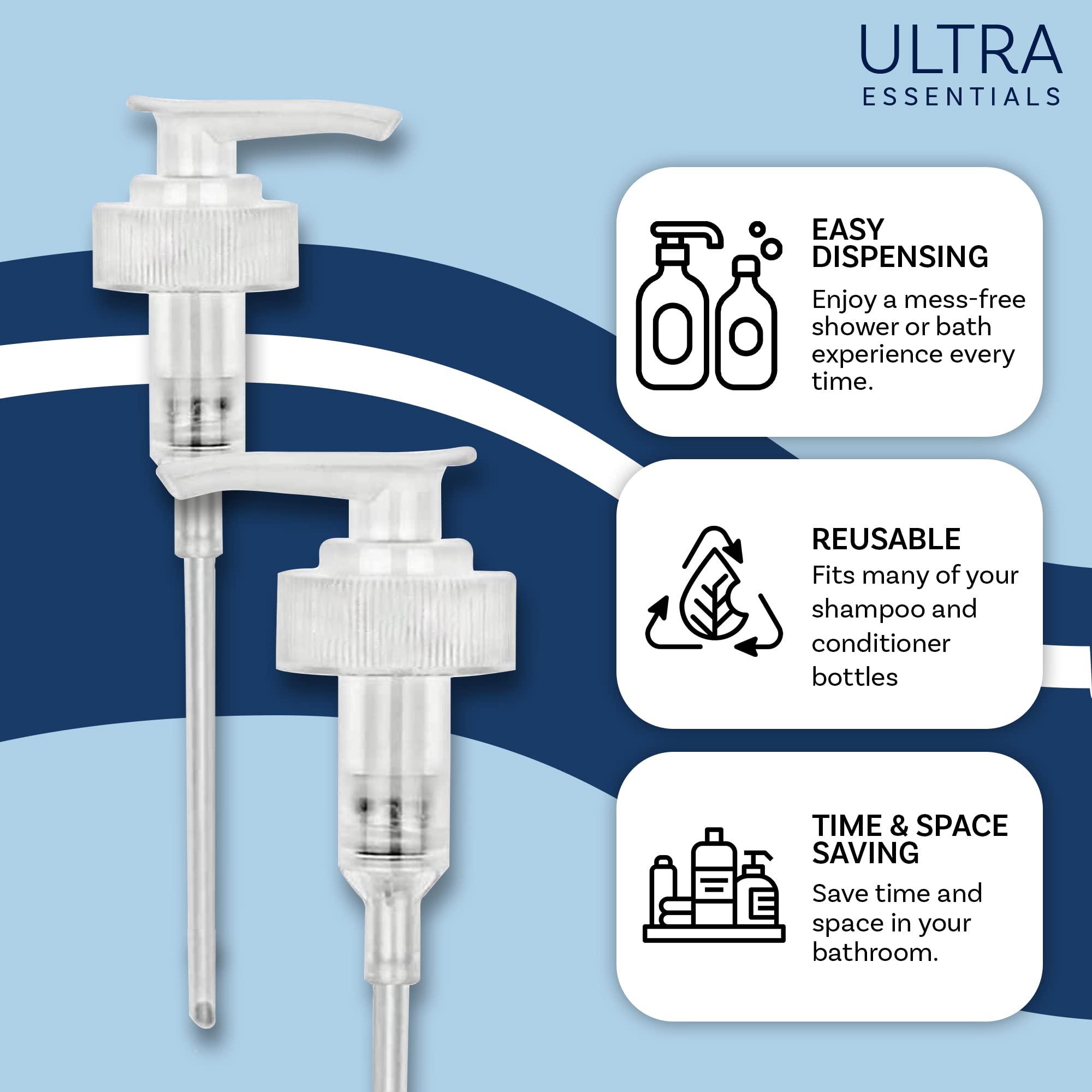 Dispenser Pumps Compatible with No. 4 Shampoo and No. 5 Conditioner 8.5oz, 250ml Size Bottles, Two Pumps Only by Ultra Beauty Essentials (No. 4 & No. 5)