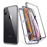 ZHIKE iPhone Xs Max Case, Magnetic Metal Frame Front and Back Tempered Glass Full Screen Coverage One-Piece Design Flip Cover [Support Wireless Charging] [Clear Black]…