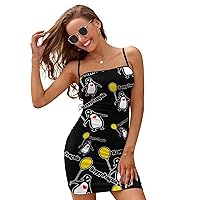 Happy Penguin Mini Dresses for Women Adjustable Strap Sexy Cross Tie Backless Sundress