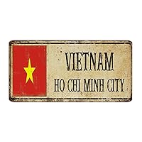 Vietnam-Ho Chi Minh City Flag City Street Metal Signs Outdoor Country Fence House Home Man Cave Decor Metal Sign National Country Souvenir Road Garage Signs for Kitchen 6x12 Inch
