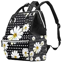 Daisy Camoniles with White Polka Dots On Black Diaper Bag Travel Mom Bags Nappy Backpack Large Capacity for Baby Care
