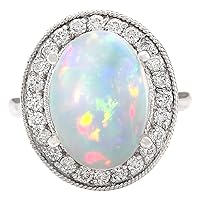 6.48 Carat Natural Multicolor Opal and Diamond (F-G Color, VS1-VS2 Clarity) 14K White Gold Cocktail Ring for Women Exclusively Handcrafted in USA