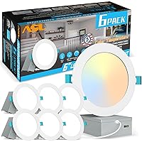 Allsmartlife 6-Pack 6 Inch LED Recessed Light, 5CCT Options (2700K-5000K) 14W=150W 1200LM Dimmable Ultra-Thin Canless LED Recessed Ceiling Light, High Brightness Can-Killer Downlight ETL