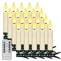 FREEPOWER Christmas Tree Taper Candles with Removable Clips Flameless Electric Fake Candles with Remote Control and Timer for Christmas and Home Decor, Pack of 20 Ivory