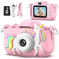 Kids Camera Toys for 3-8 Year Old Boys,Children Digital Video Camcorder Camera with Cartoon Soft Silicone Cover, Best Chritmas Birthday Festival Gift for Kids - 32G SD Card Included