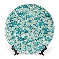 Decorative Ceramic Plate Round Porcelain Plate,6 inch,Teal Green Pattern,for Home&Office Kitchen Dinner Plate Dessert Dish Home Office Wall Decor,Almond Green and Teal