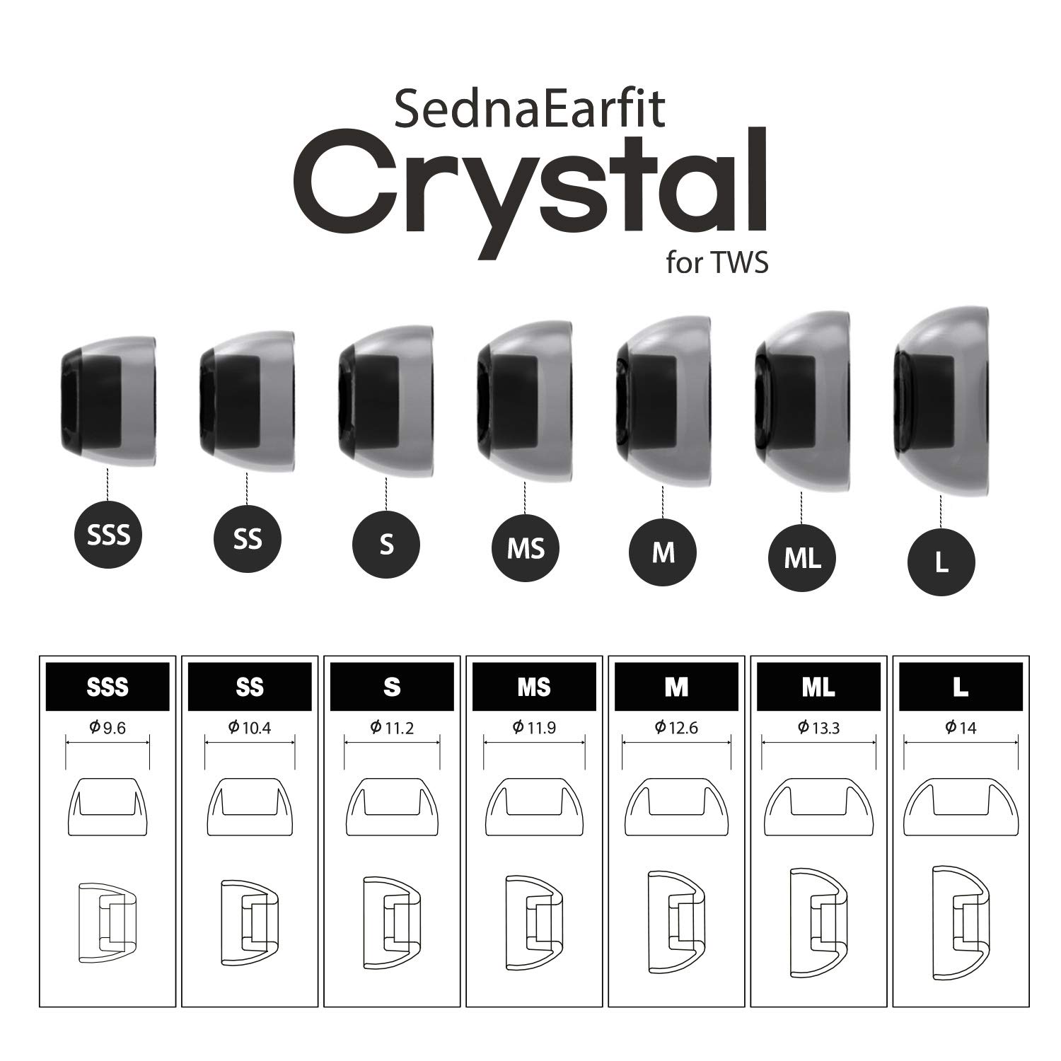 AZLA SednaEarfit Crystal 2 Pairs (Size ML) Replacement Earbud Tips Eartips for TWS - Compatible with Galaxy Buds 2, Buds, Buds+