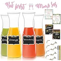 Mimosa Bar Kit - 34oz Glass Carafe Pitcher for Birthday Party - Juice Containers with Lids Brunch Decorations for Bridal Shower - Bubbly Bar Sign Chalkboard Labels Table Cards