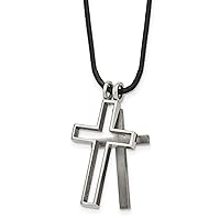 Lex and Lu Chisel Titanium Leather Cord Cross 18in Necklace 18