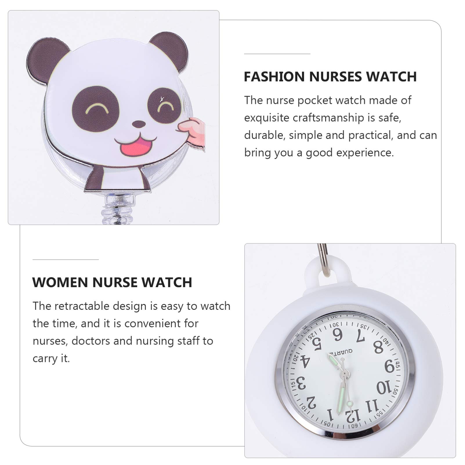 Hemobllo Cute Nurse Watch Alloy Metal Cartoon Panda Watch Portable Clip On Watch with Second Hand Stethoscope Badge Fob Medical Pocket Watch Gifts for Doctor Nurse