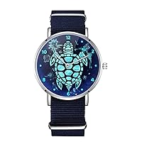 Blue Turtle Nylon Watch for Men and Women, Sea Ocean Art Theme Unisex Wristwatch, Turtoise Lover Gift Idea
