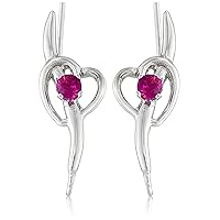 Sterling Silver Simulated Ruby Shoot Heart Earrings