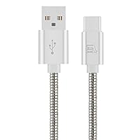LAX Gadgets USB C Cable - Metallic Mesh USB-C High Speed Charging Cable & Data Transferring - USB A to USB C Compatible with Google Pixel, Apple MacBook & Samsung Galaxy Phones - 4ft Silver