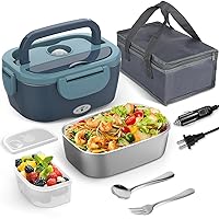 Electric Lunch Box Food Heater, 60-80W Heated Lunch Box for Adult, 12V 24V 110V Portable Food Warmer LunchBox for Car Truck Work with 304 Stainless Steel Container, Truck Driver/Trucker Gifts