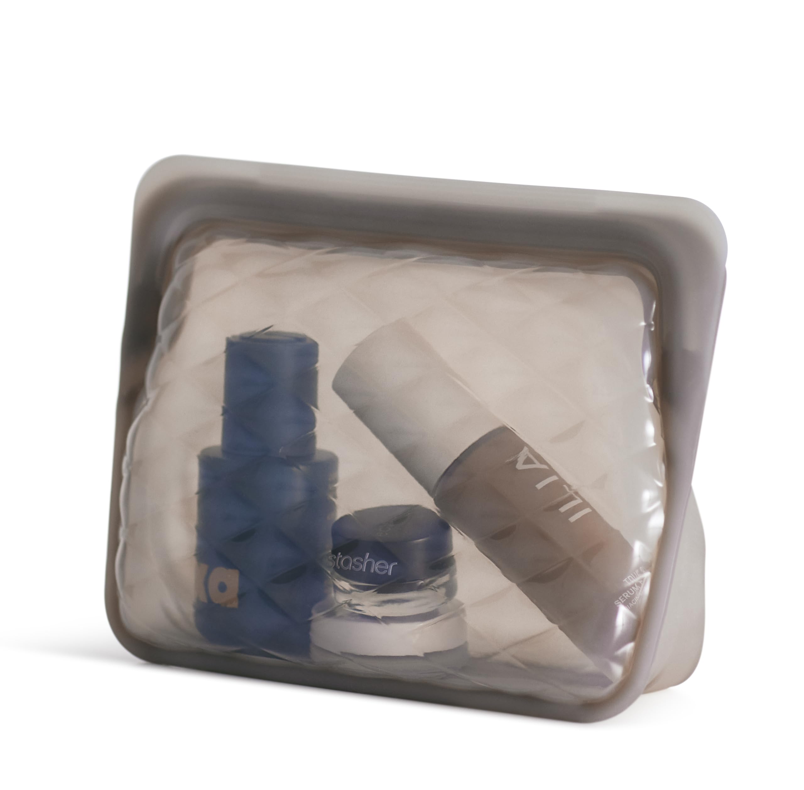 Stasher Reusable Silicone Travel Makeup Bag, Storage Bag Organizer, Dishwasher Safe, Leak-free, Beauty Essentials, Taupe