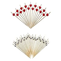 200 Counts 4.7 Inch Long Bamboo Fancy Toothpicks for Appetizers, Red Love Heart Toothpicks and Silver Pearl Toothpicks - MSL379