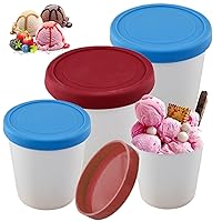 4 Pcs/Set Ice Cream Containers Reusable M+L Ice Cream Tub with Lid Leak-Free Anti-Slip Sealed Freshness Ice Cream Cups for Creams, Fruits, Vegetables (Red, Blue), Ice Cream Tub