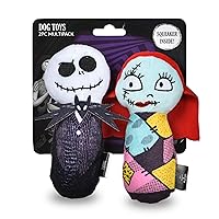Tim Burton's Nightmare Before Christmas: 6 Inch Jack Skellington and Sally Bobo Style Plush Squeaker Dog Toy, Officially Licensed | Halloween Dog Toys