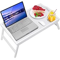 Bed Tray Table Bamboo Breakfast Food Tray with Folding Legs Kitchen Platters Serving Tray for Bed TV Table Desk Laptop Computer Snack Tray