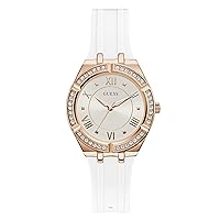 GUESS Blue + Rose Gold-Tone Crystal Silicone Watch