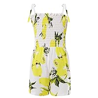 FEESHOW Girls Youth Summer Boho Floral Jumpsuits Rompers Sleeveless Ruffle Floral Playsuit Overall Holiday Wear