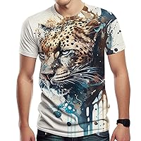 Men's Cool T Shirt with Leopard Graphic Print, Street Novelty Tee, Best Birthday Gifts