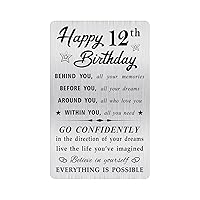 Happy 12th Birthday Card for Boy Girl, Small Engraved Wallet Card for 12 Year Old Birthday Gifts