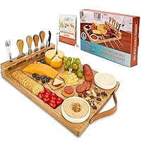 Charcuterie Boards with Handles - Bamboo Cheese Board with Knife Set, Wine Opener, Ceramic Bowls & Forks - Magnetic Utensils Holder, Gift for Housewarming, Weddings & Anniversaries + Recipe Book