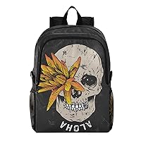 ALAZA Tropical Flower and Skull Hiking Backpack Packable Lightweight Waterproof Dayback Foldable Shoulder Bag for Men Women Travel Camping Sports Outdoor