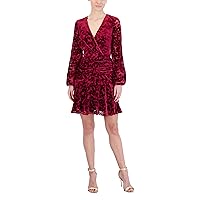 BCBGMAXAZRIA Women's Fit and Flare Mini Dress Long Sleeve Velvet Ruffle Skirt