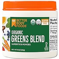 BetterBody Foods Organic Greens Blend (8 oz) | Superfood Powder for Nutrition & Smoothie Booster