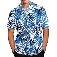 Tropical Print Hawaiian Shirt for Men Button Down Beach Vacation Shirts Short Sleeve Holiday T-Shirt Summer Tops
