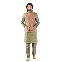 Men's Indian Kurta Pajama and Nehru Jacket Waistcoat Traditional Wedding Party Festive Season Dress Set