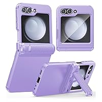 FNTCASE for Samsung Galaxy Z-Flip-5 Case: Rugged Shockproof Samsung Flip 5 Case with Kickstand & Hinge Protection, Ultra Slim Full Body Drop Protective Hard Phone Cover (Purple)