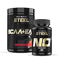 Steel Supplements | High Performance BCAA EAA Powder (Kiwi Strawberry-30 Servings) & N.O.7 | Nitric Oxide Formula (30 Capsules) | Blood Flow | for Muscle Growth and Workout Endurance