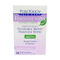 Puretouch Skin Care Feminine Flushable Wipes, 24 Count