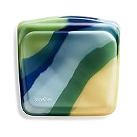 Stasher Reusable Silicone Storage Bag, Food Storage Container, Microwave and Dishwasher Safe, Leak-free, Sandwich, Blue Current