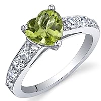 PEORA Peridot Heart Promise Ring for Women 925 Sterling Silver, Natural Gemstone Birthstone, 1.25 Carats Heart Shape 7mm, Sizes 5 to 9